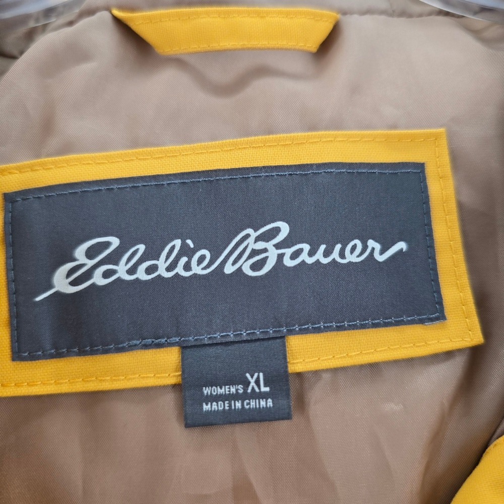 Eddie Bauer Rain Jacket Womens XL Weatheredge Hooded Parka Yellow Coat - Picture 4 of 10